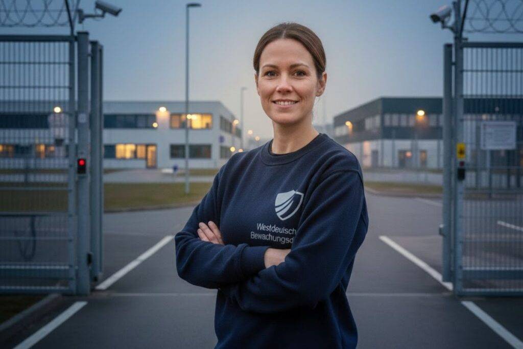 Sicherheitsmitarbeiterin auf Firmenparkplatz